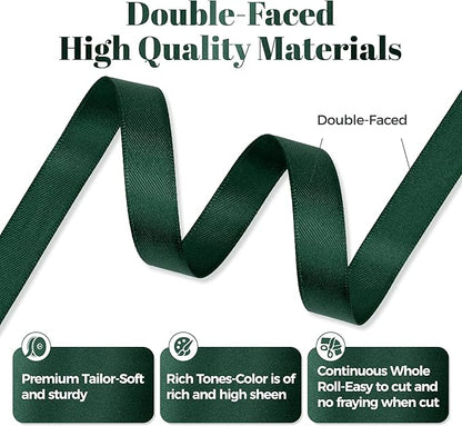 Hunter Green Satin Ribbon, Double Faced 1/2 Inch X 50 Yards Hunter Green Ribbon, Premium Satin Ribbon for Gift Wrapping, Crafts, Hair Bow Making, Sewing, Flower Bouquet, Wedding Party Decor