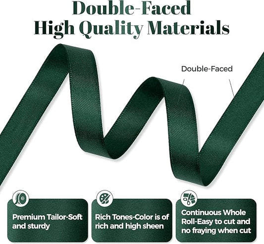 Hunter Green Satin Ribbon, Double Faced 1/2 Inch X 50 Yards Hunter Green Ribbon, Premium Satin Ribbon for Gift Wrapping, Crafts, Hair Bow Making, Sewing, Flower Bouquet, Wedding Party Decor