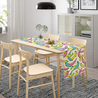 Banana Fruit Table Runner, Kitchen Dining Table Decor, Watercolor Tropical Fruit Palm Leaves Table Runners for Indoor Outdoor Home Farmhouse Holiday Wedding Birthday Party Decoration, 13 x36 In