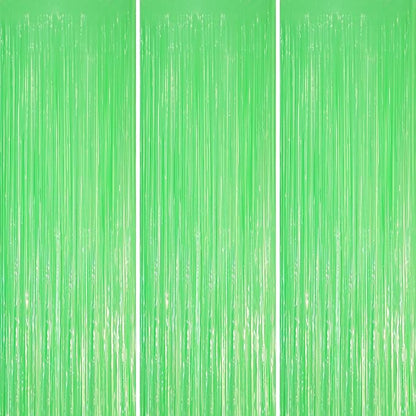 3 Pack 3.3 x 8.2 ft Pastel Green Foil Fringe Backdrop Curtains, Tinsel Streamers Party Decorations, Fringe Backdrop