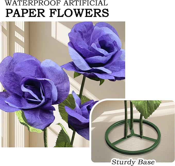 3pc Large Flowers Home Outdoor Decorations - Artificial Paper Large Flowers Adjustable Bendable Flower Decorations for Wedding Background Decor, Shop Window Display,Photography Props, Banquet (Purple)