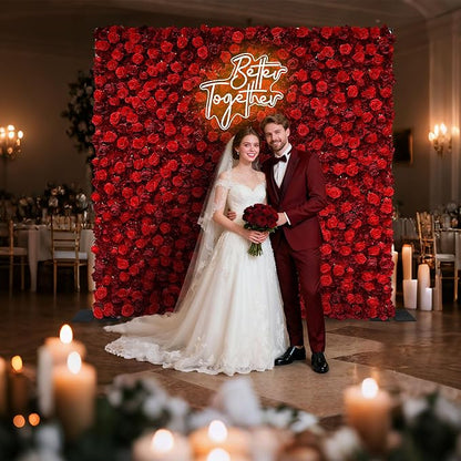 Artificial Red Rose Flower Wall Backdrop Luxury‌ Floral Backdrop for Wedding Balloon Party Baby Shower Birthday Decor Quick Assembly