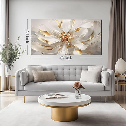 Flower Pictures Wall Decor for Office Women White and Gold Wall Art Girl Room Decoration Bedroom 24 x 48 Inch