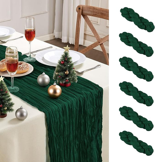 Emerald Green Christmas Cheesecloth Table Runner 10FT Long Boho Gauze Table Runner Rustic Sheer Runner for Wedding Bridal Baby Shower Birthday Party Table Decor Home Christmas Decorations（6 Pack）