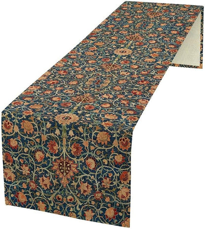 William Morris Table Runner, Boho Rustic Ethnic Flower Original Design Print Table Runner for Home Party Dining Room Kitchen Decor 13x70 Inch