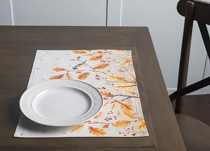 Maison d' Hermine Placemats Set of 4 100% Cotton Washable Cloth Place Mats, Reusable Table Mats for Thanksgiving Christmas Decorations Kitchen Dining Party Wedding Restaurant (Oak Leaves, 13" x 19")