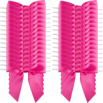 7Rainbows 30pcs Boutique 3.5" Hot Pink Satin Ribbon Twist Tie Bows for Tying Up Packages Gift Wrapping