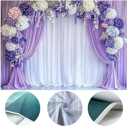 12x10ft Flower Photo Backdrop Floral Purple Photography Background White Curtain Spring Wedding Baby Shower Girl Princess Birthday Party Supplies Photo Studio Props