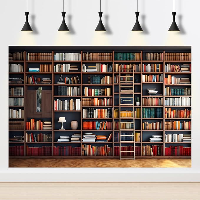 Bookshelf Photography Background School Library Bookcase Backdrop Conference Online Office Backgrounds Webcam Zoom Meeting Decor Backdrops Portrait Photo Video Studio Office Decor 10x6.5ft