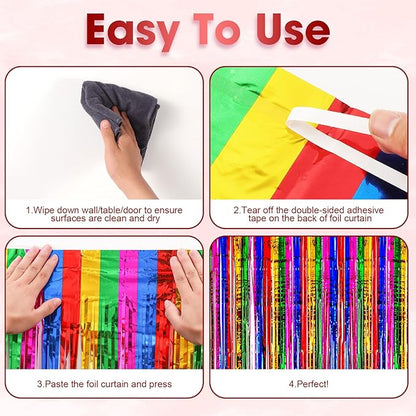 3 Pack 3.3x8.2 Feet Rainbow Foil Fringe Backdrop Curtains, Tinsel Streamers Birthday Party Decorations, Fringe Backdrop for Graduation, Baby Shower, Gender Reveal, Disco Party