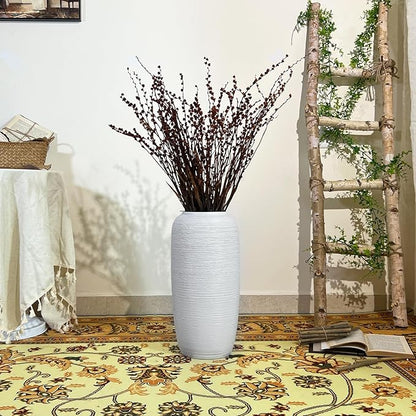 Large Rustic Ceramic Farmhouse Vase,15.7 Inch Tall Pottery Decor Floor Vases Vintage Flower Vases for Home Living Room Entryway Table Centerpiece Decor,Terracotta Vase,Wedding Gift,White