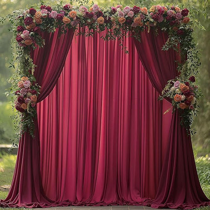 20x10ft Wrinkle Free ‌Burgundy Backdrop Curtain for Parties Soft Fabric Drapes Wedding ‌Curtain Backdrop for Birthday Party Decorations Background for Photography 5x10ft, 4 Panels