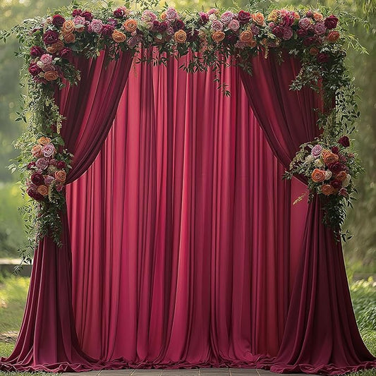 20x10ft Wrinkle Free ‌Burgundy Backdrop Curtain for Parties Soft Fabric Drapes Wedding ‌Curtain Backdrop for Birthday Party Decorations Background for Photography 5x10ft, 4 Panels