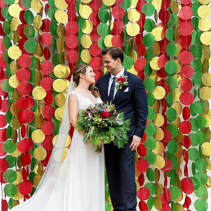 192Ft Christmas Party Decorations Red Green Metallic Gold Tissue Paper Big Polka Dots Backdrop Streamer Circle Dots Hanging Garland for Xmas Holiday Birthday Baby Shower Wedding Hen Party Supplies