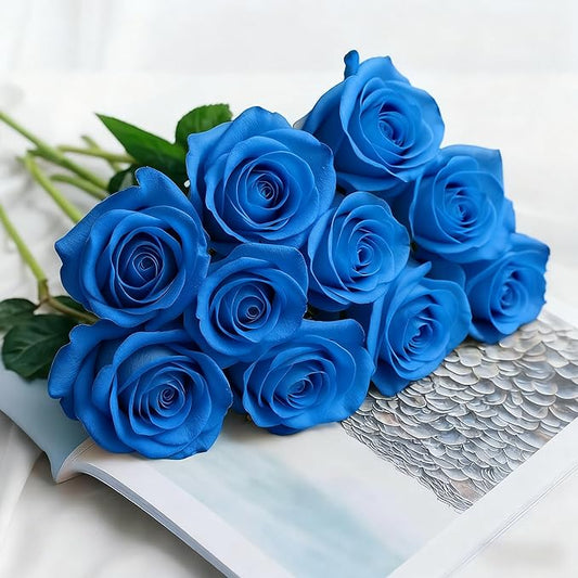 Blue Roses Artificial Flowers 15 PCS, Fake Roses Silk Flowers with Long Stems, Faux Rose for Wedding Centerpieces, Home Decor, Indoor Floral Arrangements, Party Decor, DIY Bouquet (Blue)