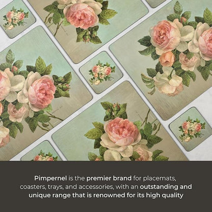 Pimpernel Vintage Collection Decorative Coasters, Set of 4 – 4" Square, 5mm Cork-Backed Drink Mats with Lacquer Finish, Heat & Stain Resistant Table Accents for Dining & Furniture Protection