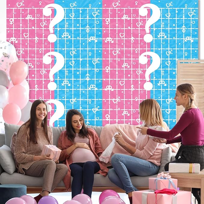 Gender Reveal Foil Fringe Curtains Backdrop Gender Reveal Decorations Party Supplies 2 Pack 3.28 x 6.56 Ft Boy or Girl Gender Reveal Streamer for Welcome Home Girl Boy Birthday Baby Shower Decoration