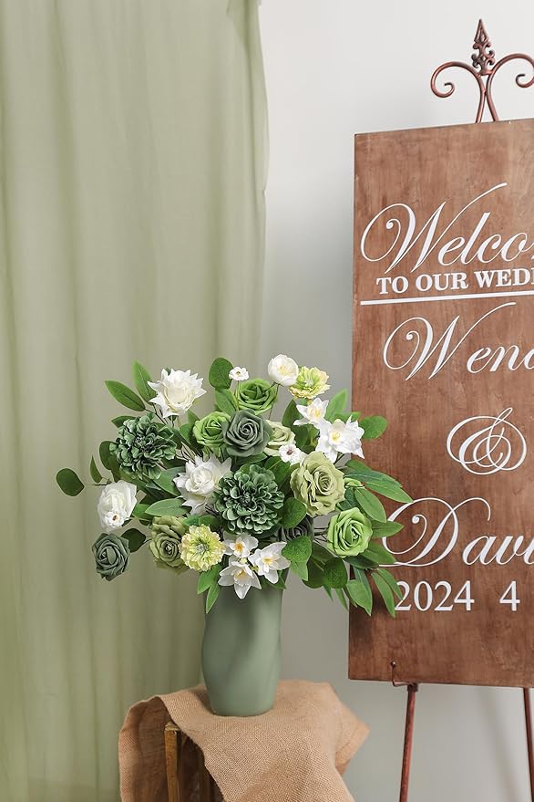 Green Artificial Flowers Combo Set Fake Flower Leaf Box with Stemst for DIY Wedding Bridal Bouquet, Centerpieces, Home Decor, Floral Arrangement Decor