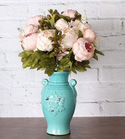 Duovlo Fake Flowers Vintage Artificial Peony Silk Flowers Wedding Home Decoration,Pack of 1 (Light Pink)