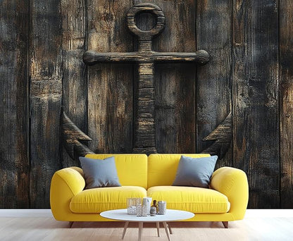 Nautical Anchor Wall Mural, Coastal Style Anchor 3D Wall Murals, Ocean Nautical Wallpaper Mural, for Living Room Bedroom Large Wallpaper Indoor Decor 78.7" W x55.1 H