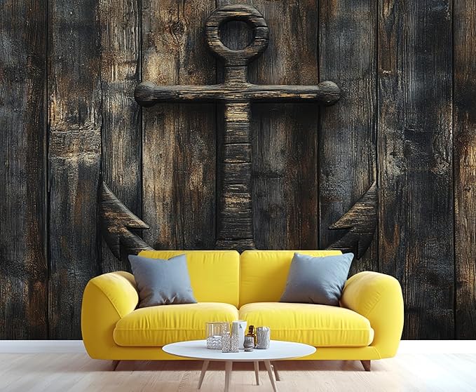 Nautical Anchor Wall Mural, Coastal Style Anchor 3D Wall Murals, Ocean Nautical Wallpaper Mural, for Living Room Bedroom Large Wallpaper Indoor Decor 157.5" W x110.3 H