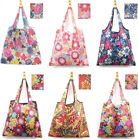 6 Pcs Reusable Grocery Bags Xlarge 50LBS Foldable Grocery Shopping Bags Washable Beach Bag Ripstop Nylon Tote Bags