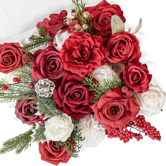 TINGE TIME Artificial Flowers Poinsettia Faux Flowers Bulk for DIY Bridal Wedding Bouquets Baby Shower Centerpiece Table Home Decorations