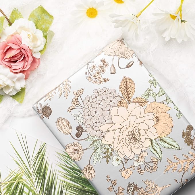 WRAPAHOLIC Jumbo Reversible Floral Wrapping Paper - 24 Inch X 100 Feet Jumbo Roll Pearlized Vintage Floral Design, Perfect for Wedding, Birthday, Mother's Day