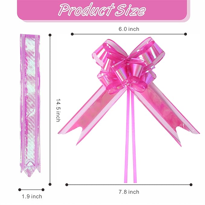 24PCS Fuchsia Pull Bows for Gift Wrapping, 6" Large Pre-Tied Decorative Bows for Christmas, Wedding, Birthday, Party Decorations, Reusable Instant Floral Decors for Gifts, Bouquets, Baskets