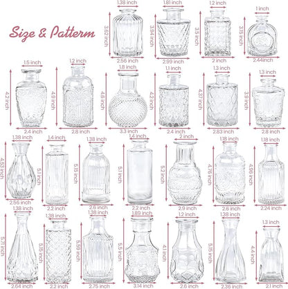 Glass Bud Vase Set of 24, Small Clear Flower Vases for Centerpieces in Bulk, Mini Vintage Vase for Wedding Decor, and Home Table Décor