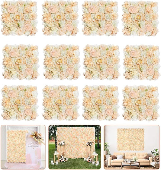 Champagne White Wedding Flower Backdrop 5ftx3.74ft Artificial Floral Backdrop Wall Panels for Bridal Shower Birthday Party Decor