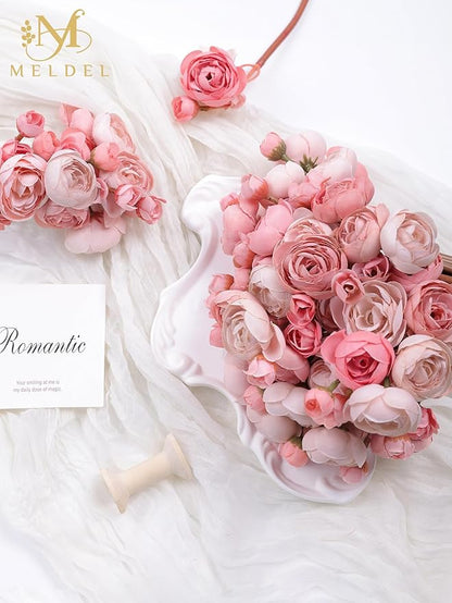 Meldel 32Pcs Ranunculus Artificial Flower, Faux Dusty Rose Ranunculus Flowers for DIY Bouquet, Mini Roses Bulk Fake Peony Wedding Filler Flowers for Centerpieces Arrangements Bridal Shower Decorations