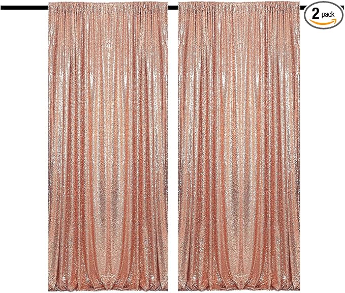 Rose Gold Curtain Backdrop 4FTx8FT 2 Panels Rose Gold Sequin Curtains for Backdrop Decoration Glitter Photo Background for Wedding Baby Shower Parties