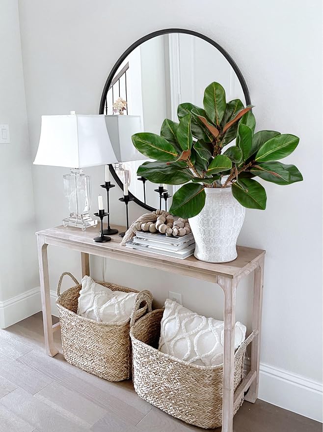 Briful Faux Magnolia Branches 22 Inches Artificial Magnolia Leaves Stems Real Touch Faux Greenery for Home Office Room Table Vase Farmhouse Decor (Dark Green - Pack of 3)