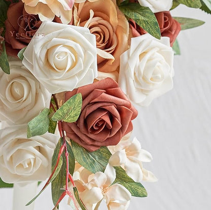 Artificial Flowers, 100pcs Artificial Rose for DIY Wedding Bouquets Centerpieces Arrangements, Terracotta Foam Roses with Stem for Bridal Shower Party Home Decorations