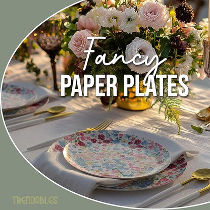 Trendables Floral Paper Plates 8.5 Inch & 10.5 Inch 40 Pcs Dinner Plate Set Fancy Disposable Plates for Party for 20 Guests 20 X 8 & 20 X 10 Large & Small Paper Plate Set for Parties Meadow