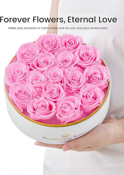 Preserved Roses Forever Flowers Real Roses in a Box Mother's Day Birthday Flowers for Her Mom Women Wife Valentine's Day, 16 Light Pink Roses