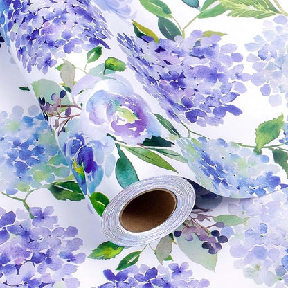 MAYPLUSS Floral Gift Wrapping Paper Roll - Watercolor Blue Hydrangea Design Floral Gift Wrap Paper for Wedding, Bridal Shower, Mother’s Day, Valentine's Day, Birthday, Anniversay (17 Inch X 33Feet)
