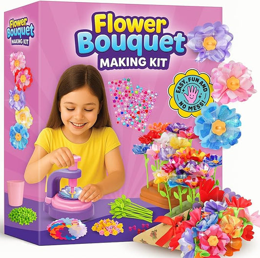 Flower Bouquet Making Kit Toy for Kids - 5 Year Old Girl Gift, Toys for 7 Year Old Girls Gifts, Arts and Crafts for Girls Ages 4 5 6 7 8 8-12 + Christmas Gift Ideas - 6 Year Old Girl Gifts Birthday