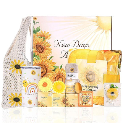 Sunflower Birthday Gifts for Women Self Care Gift - Sending Sunshine Gifts Box Get Well Soon Sympathy Gift Basket for Women New Mom Care Package, Christmas Gifts Relaxation Gifts for Mom Her Coworkers