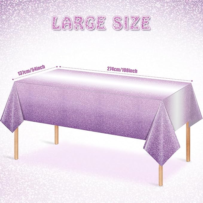 6 Pack Ombre Plastic Tablecloth for Parties, Gradient Pastel Purple Disposable Tablecloths for Rectangle Tables, Sprinkle Table Cover for Wedding Birthday Anniversary Party, 54 x 108Inch