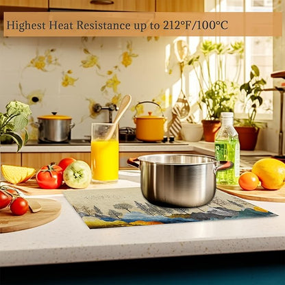 Trees with Mountains Placemats Set of 6 Washable Table Mats for Kitchen Dining Table,Heat-Resistant Place Mats for Indoor Outdoor Party Holiday Decoration（Landscape）