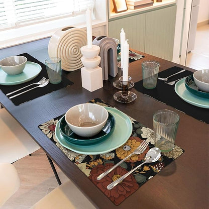 Boho Flower Placemats, Colorful Bohemian Floral Place Mat Set of 4,Wildflower Summer Table Mats for Party Kitchen Dining Decoration 4 PCS, Style-10
