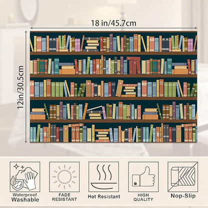 Bookshelf Placemats Set of 6,Library Book Place Mats Heat Resistant Washable Non-Slip Table Mats for Party Kitchen Dining Decor 12x18 Inch