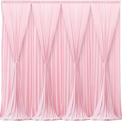 Pink Backdrop Curtains-Wrinkle-Free Polyester Photography Drapes Party Curtain Background for Baby Shower Wedding Decorations- 32 X10FT (Pink)