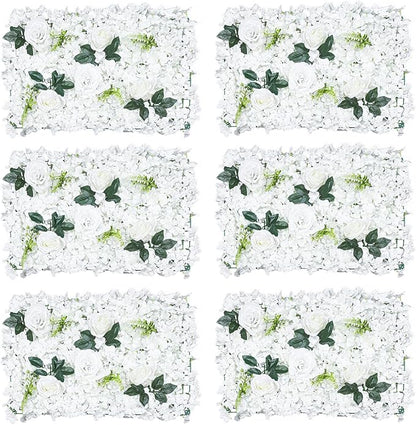 15.74"x 23.62" Artificial Flower Wall Panels,Flower Wall Mat Silk Flower Panels for Outdoor Garden Backyard Fence Fence Privacy Screen and Indoor Wall Decor (6Pcs White)