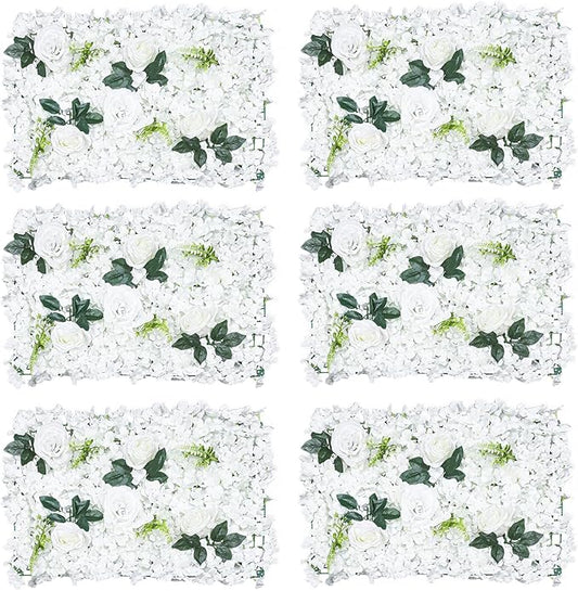 15.74"x 23.62" Artificial Flower Wall Panels,Flower Wall Mat Silk Flower Panels for Outdoor Garden Backyard Fence Fence Privacy Screen and Indoor Wall Decor (6Pcs White)