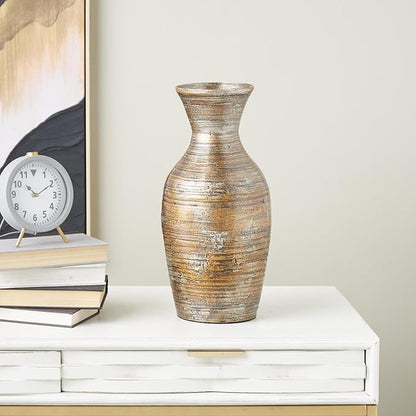 Deco 79 Bamboo Wood Decorative Vase Antique Inspired Pot Centerpiece Vase, Vase for Home Decoration 8" x 8" x 18", Brown