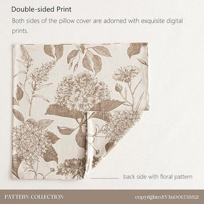 Foindtower Set of 2 Linen Floral Throw Pillow Covers Neutral Vintage Print Decorative Cushion Covers Farmhouse Boho Home Decor for Sofa Chair Couch Bedroom Living Room,24×24 Inch,Light Brown