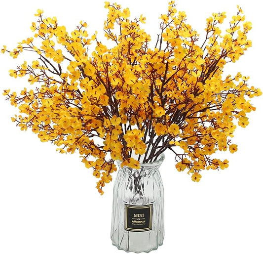 Hananona 10 Pcs Artificial Babys Breath Flowers Orange Fake Silk Gypsophila Flowers for Fall Floral Arrangement Autumn Table Centerpieces Home Decor (10, Orange)